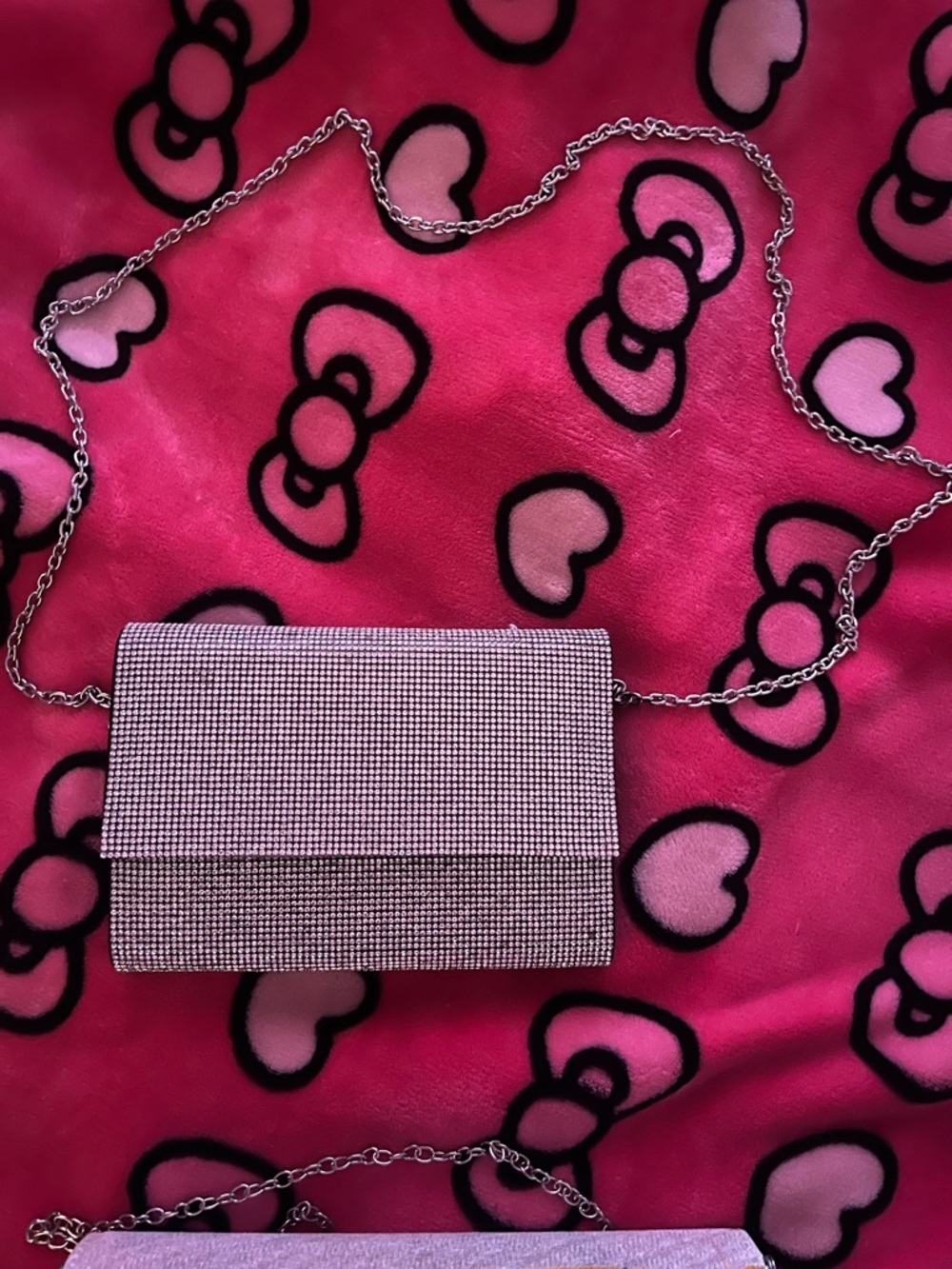TWO Rhinestone Chain Crossbody Bag in Light Pink